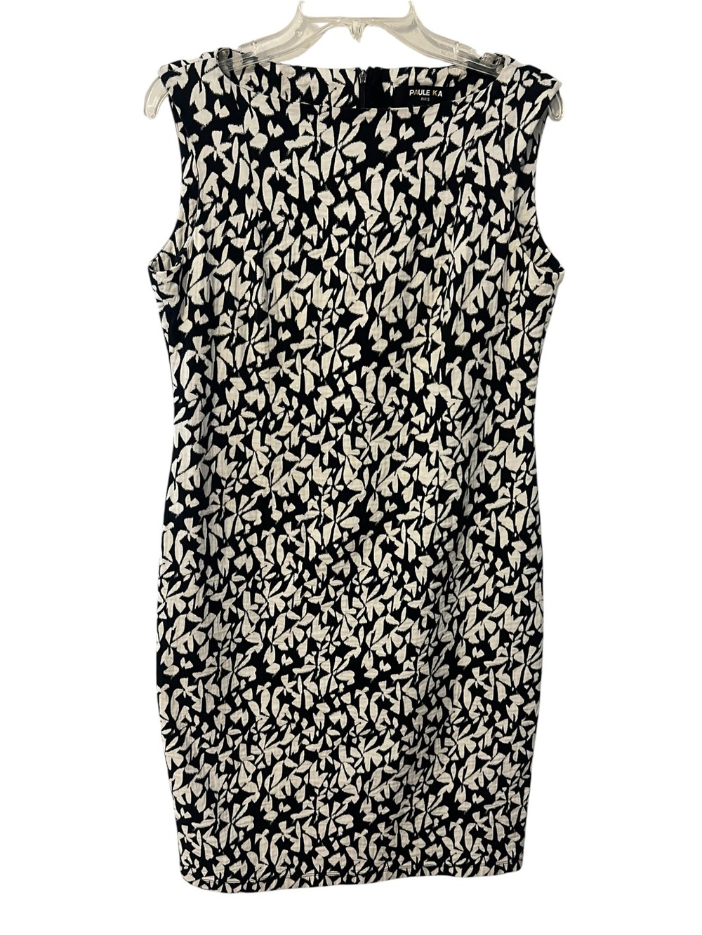 Paule Ka Paris 2016 Black White Floral Sheath Dress Sleeveless Designer Midi L